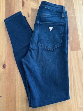 Guess Dark Blue High Rise Skinny Jeans Signature Pocket Logo